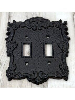 5"x6" Heavy Rubbed Bronzetone Cast Iron Ornate Double Light Switch PLATE COVER